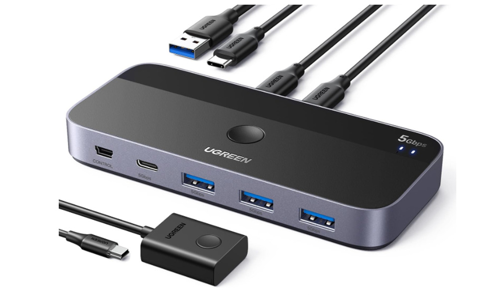 USB Switch A & C Input for Computers Share 4 Ports, 2 USB Cable & Remote Ugreen